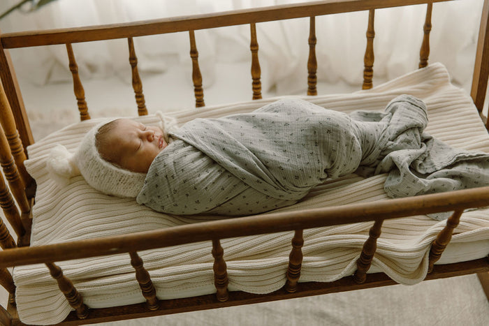 Baby Boy Muslin Swaddle Blanket – Blue – Embroidered