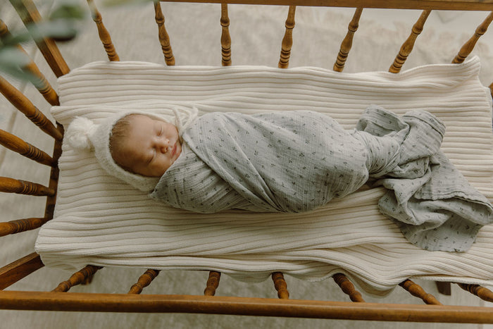 Baby Boy Muslin Swaddle Blanket – Blue – Embroidered