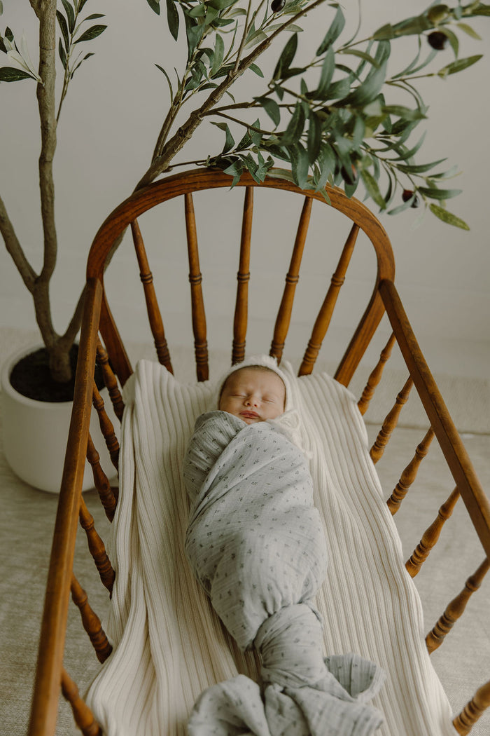 Baby Boy Muslin Swaddle Blanket – Blue – Embroidered