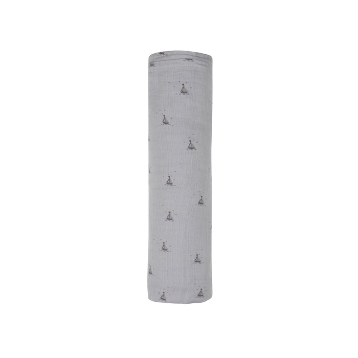 Baby Boy Muslin Swaddle Blanket – Blue – Nautical Print