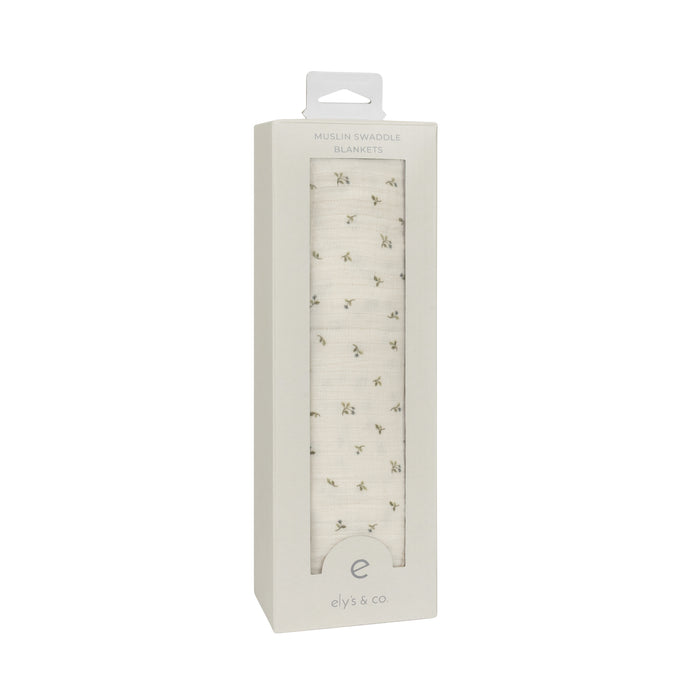 Baby Boy Muslin Swaddle Blanket – Ivory Blue – Embroidered