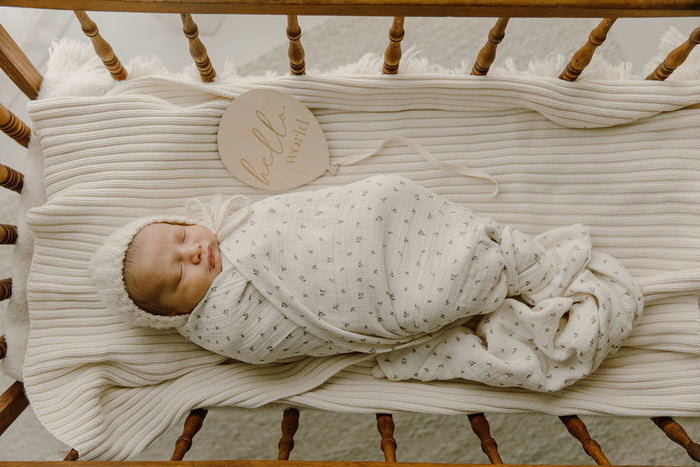 Baby Boy Muslin Swaddle Blanket – Ivory Blue – Embroidered