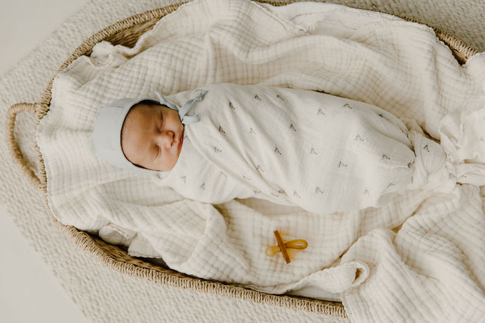 Baby Boy Muslin Swaddle Blanket – Ivory Blue – Nautical Print
