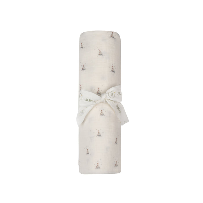 Baby Boy Muslin Swaddle Blanket – Ivory Blue – Nautical Print