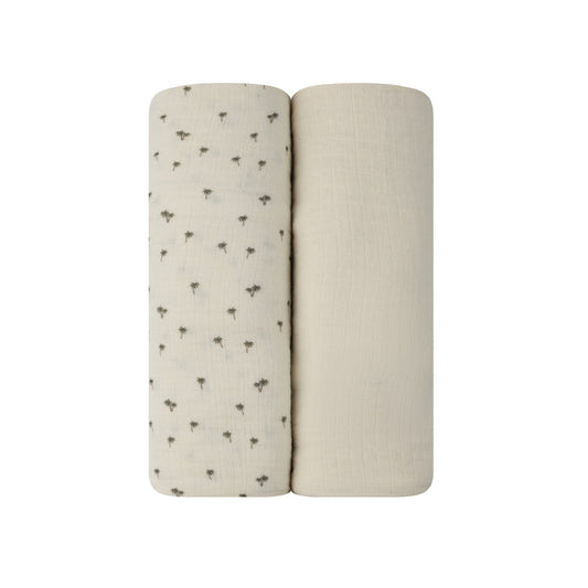 Baby Boy Swaddle Blanket 2-Pack - Ivory - Printed Palm Trees