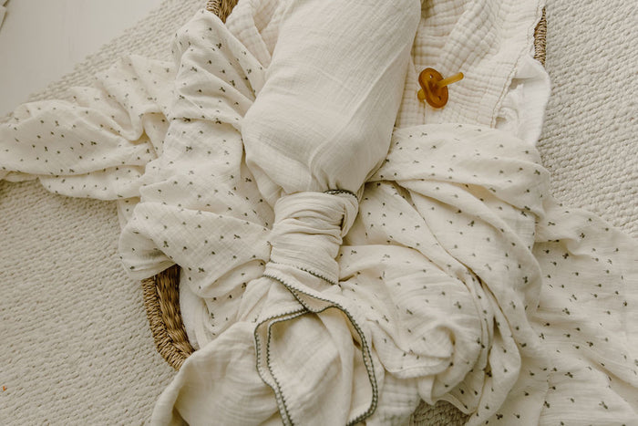 Baby Boy Swaddle Blanket 2-Pack - Ivory - Printed Palm Trees