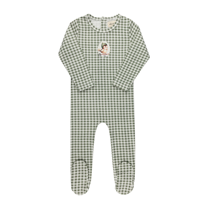 Baby Footie - Sage - Gingham Owl