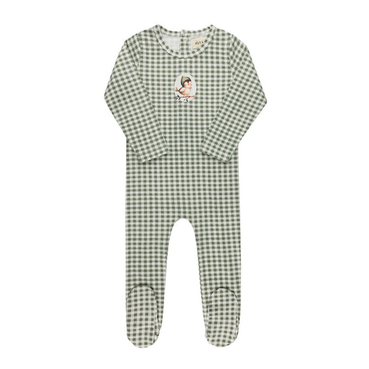 Baby Footie - Sage - Gingham Owl