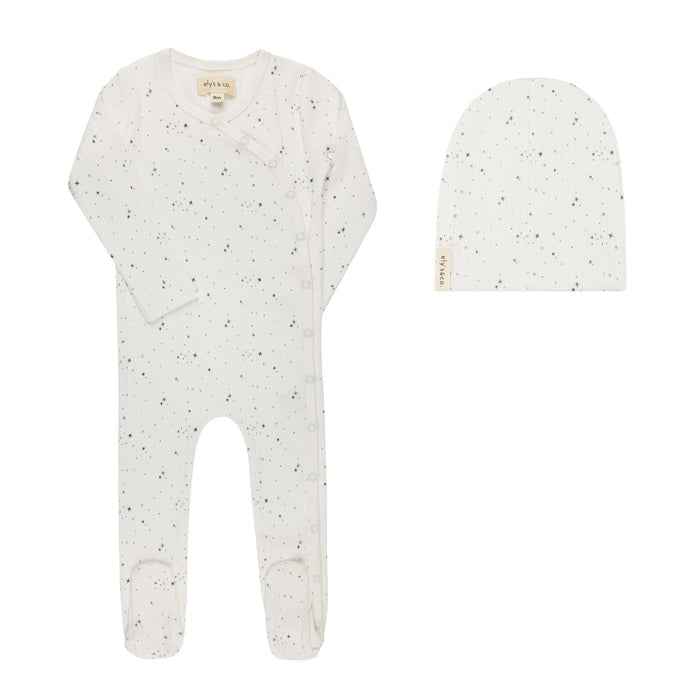 Baby Footie & Beanie – Ivory Stars – Printed Floral Star