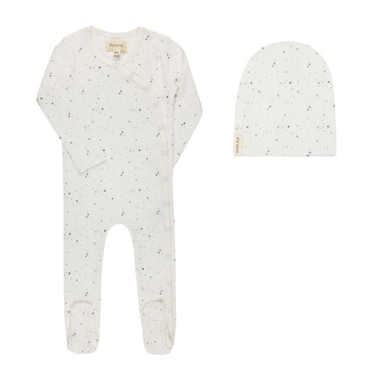 Baby Footie & Beanie – Ivory Stars – Printed Floral Star