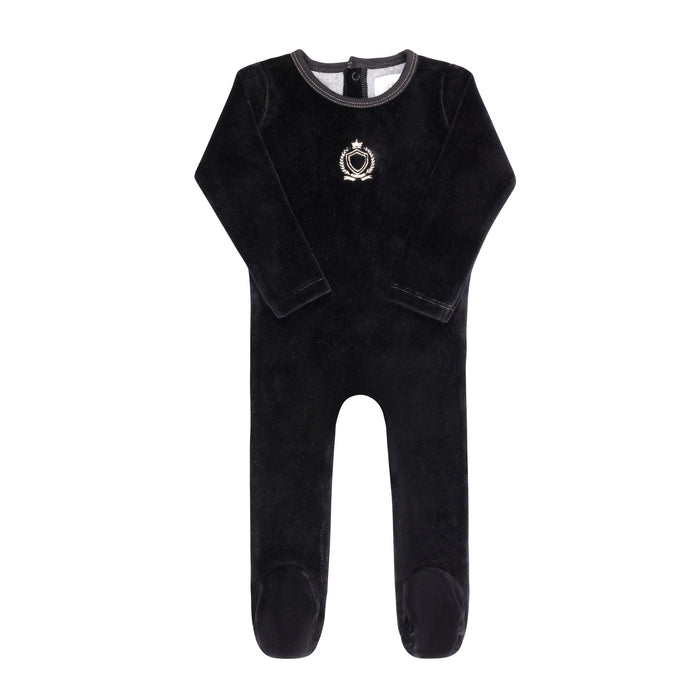 Baby Footie – Black – Metallic Crest