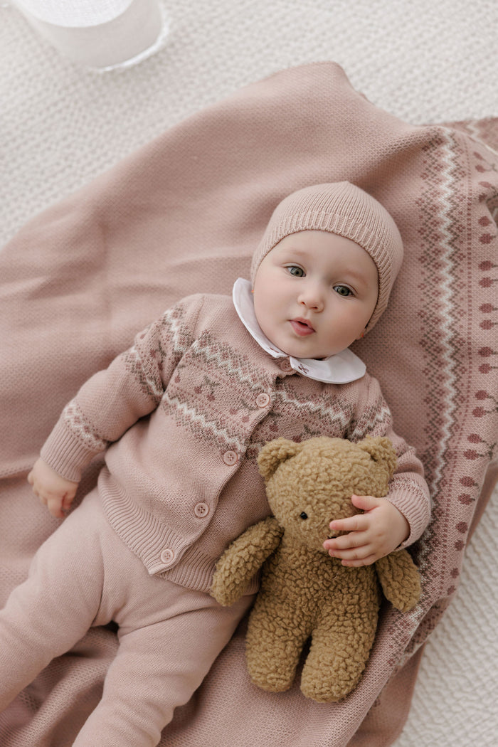 Baby Girl Beanie – Mauve – Fair Isle