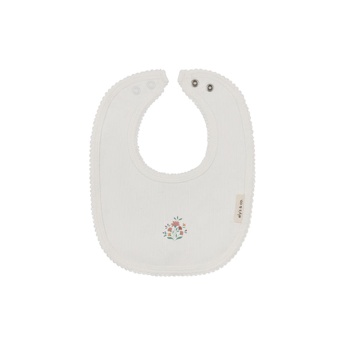 Baby Girl Bib - Ivory - Embroidered Florals