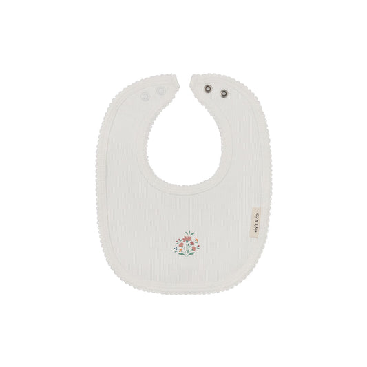 Baby Girl Bib - Ivory - Embroidered Florals