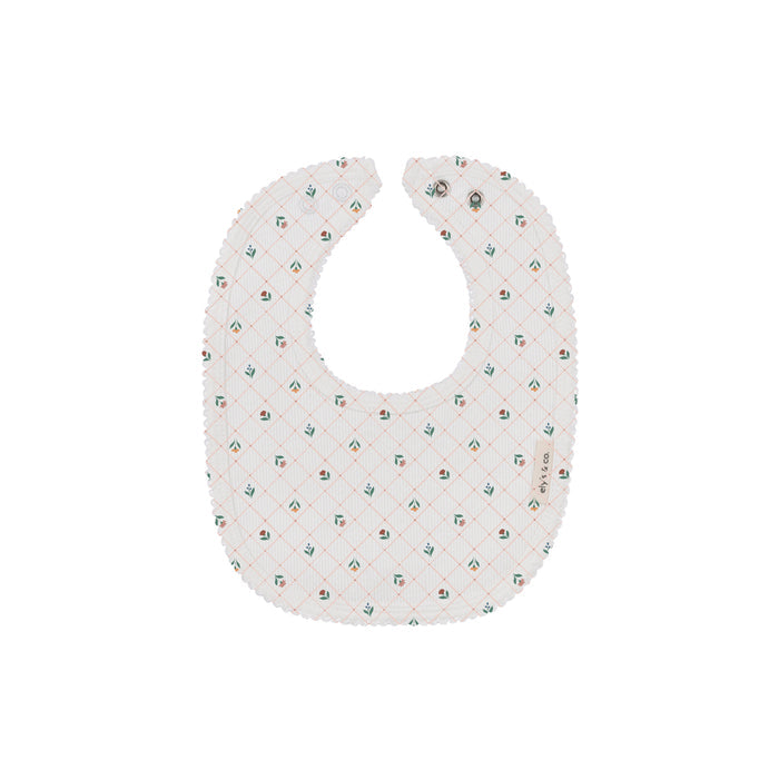 Baby Girl Bib - Ivory - Floral Grid