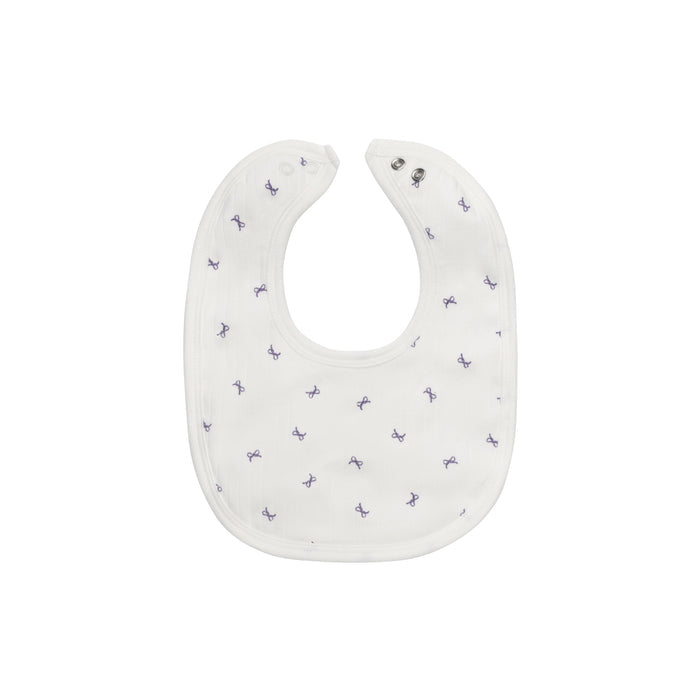 Baby Girl Bib – Ivory Lilac – Bow Pattern