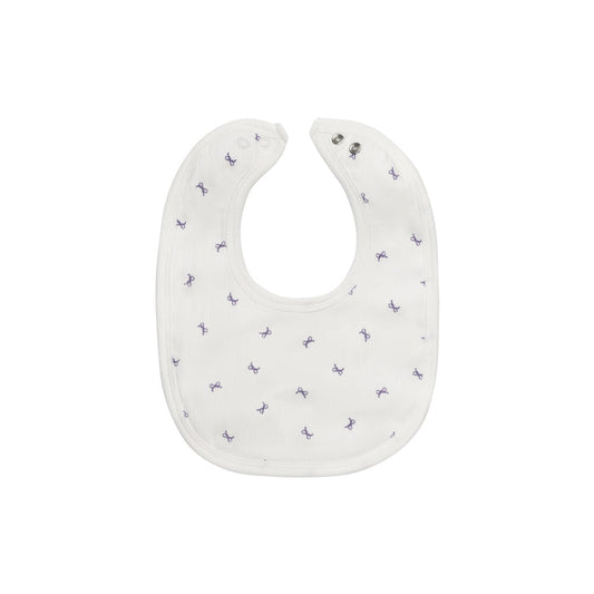 Baby Girl Bib – Ivory Lilac – Bow Pattern