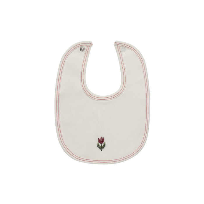 Baby Girl Bib – Ivory Pink – Cross Stitch Tulip