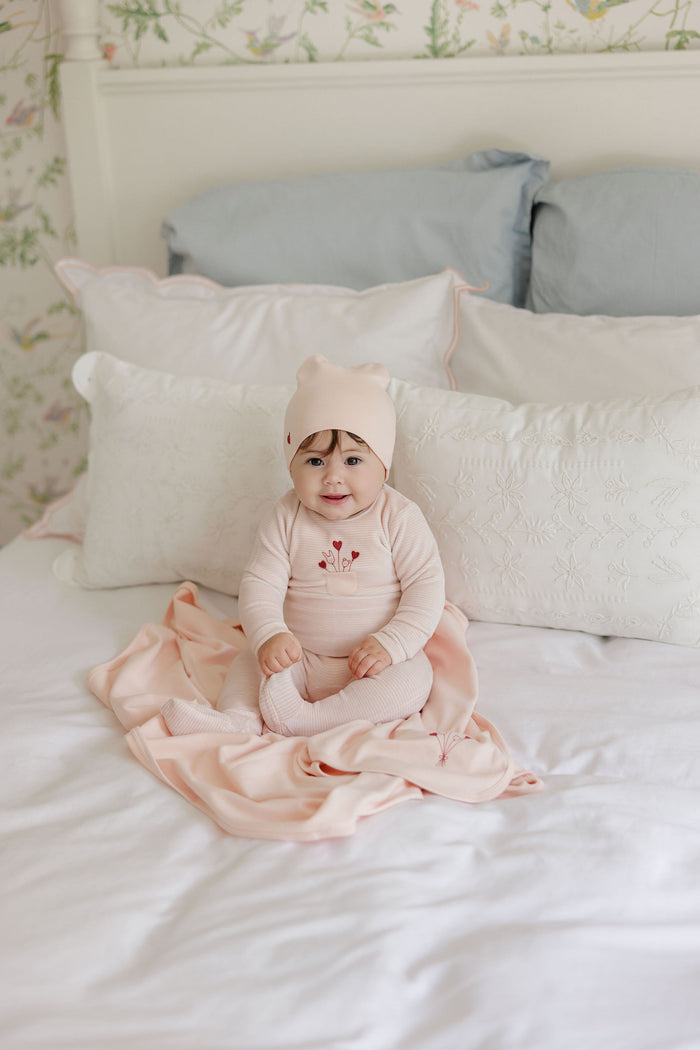 Baby Girl Bib – Ivory Pink – Stripe