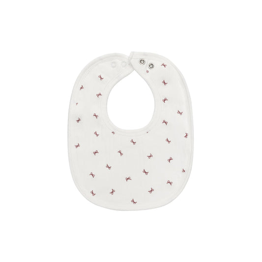 Baby Girl Bib – Ivory Red – Bow Pattern