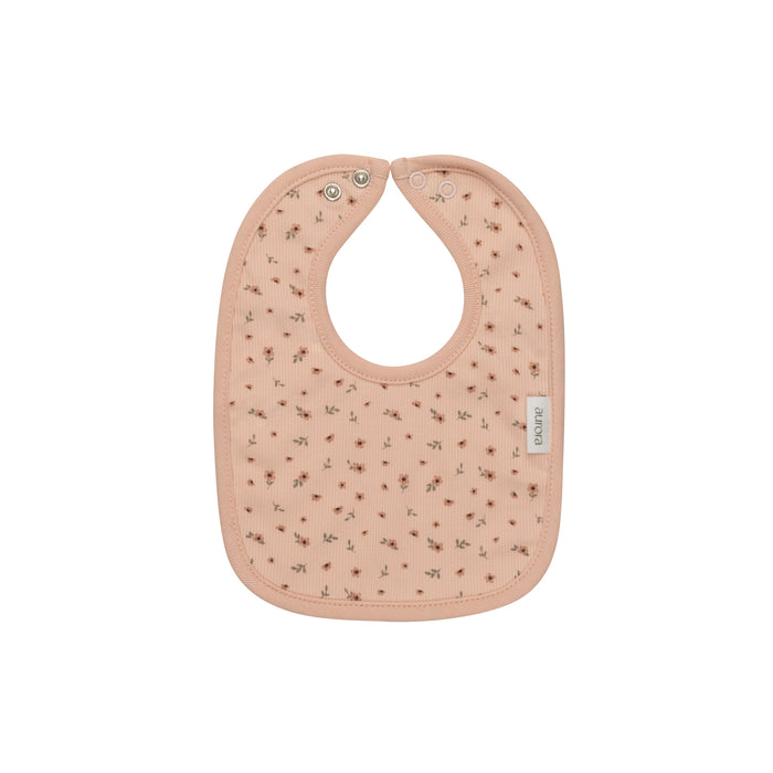 Baby Girl Bib – Pink – Floral Rib