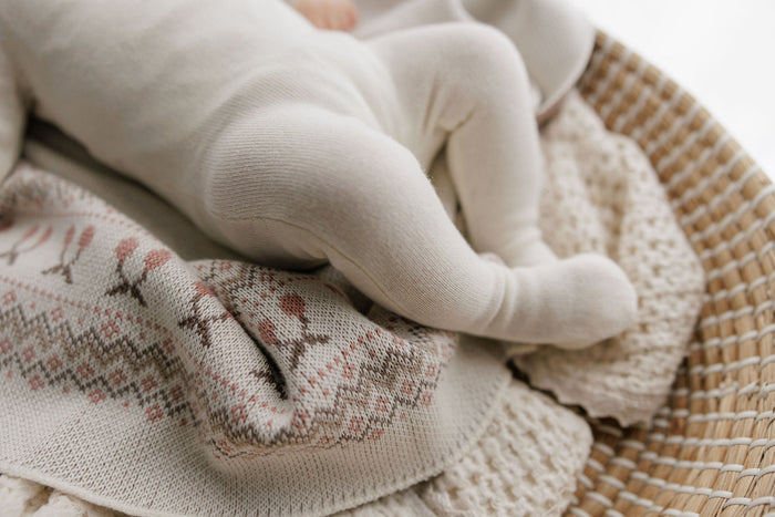Baby Girl Blanket – Ivory Mauve – Fair Isle