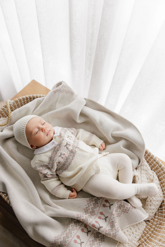 Baby Girl Blanket – Ivory Mauve – Fair Isle