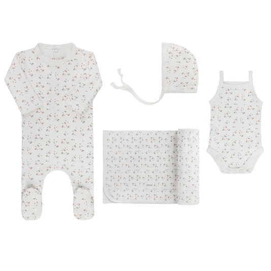 Baby Girl Deluxe Layette Set – Ivory Girl – Floral Leaf