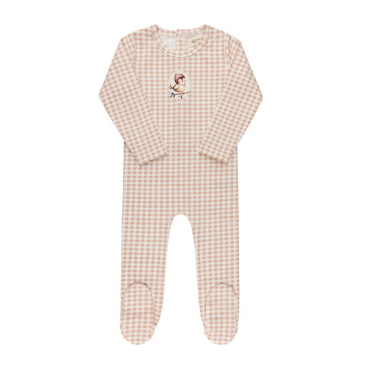 Baby Girl Footie - Blush - Gingham Owl