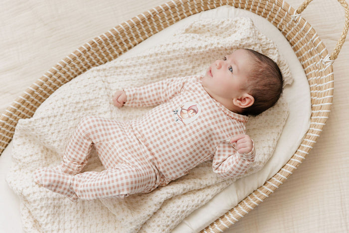 Baby Girl Footie - Blush - Gingham Owl