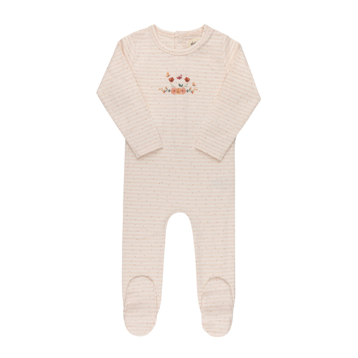 Baby Girl Footie - Ivory Pink - Floral Stripe