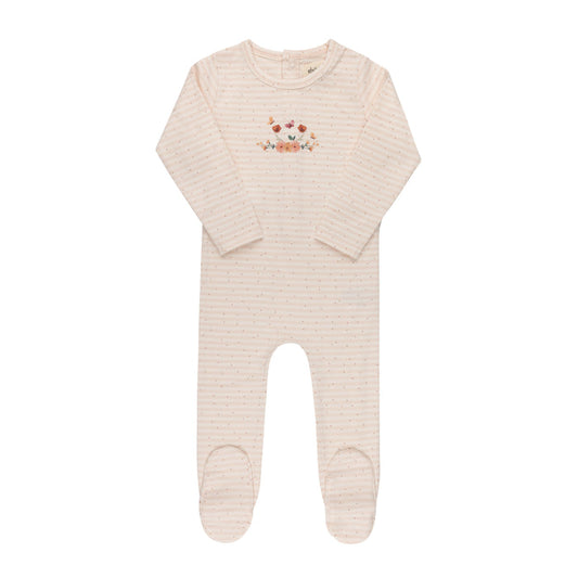 Baby Girl Footie - Ivory Pink - Floral Stripe