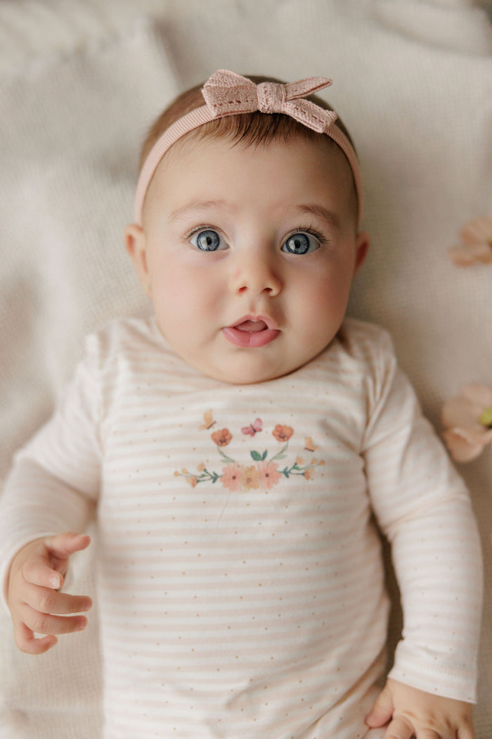 Baby Girl Footie - Ivory Pink - Floral Stripe