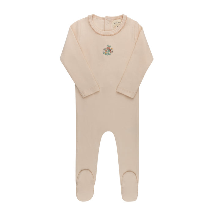 Baby Girl Footie - Pink - Embroidered Florals