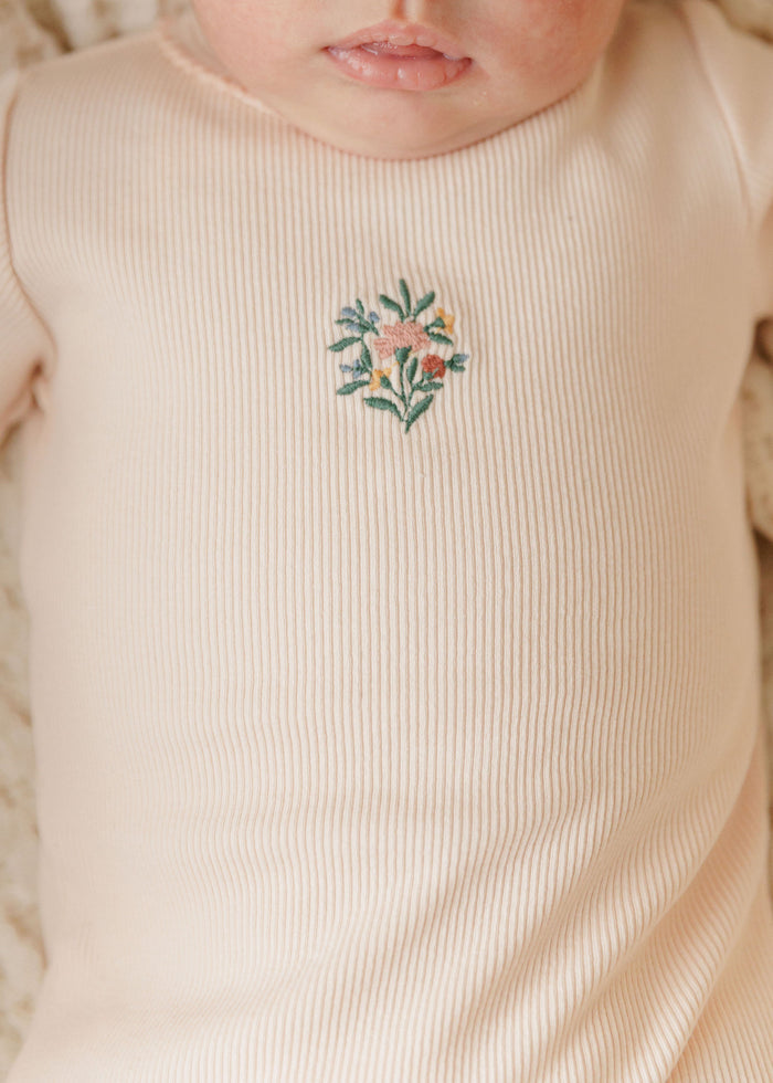 Baby Girl Footie - Pink - Embroidered Florals