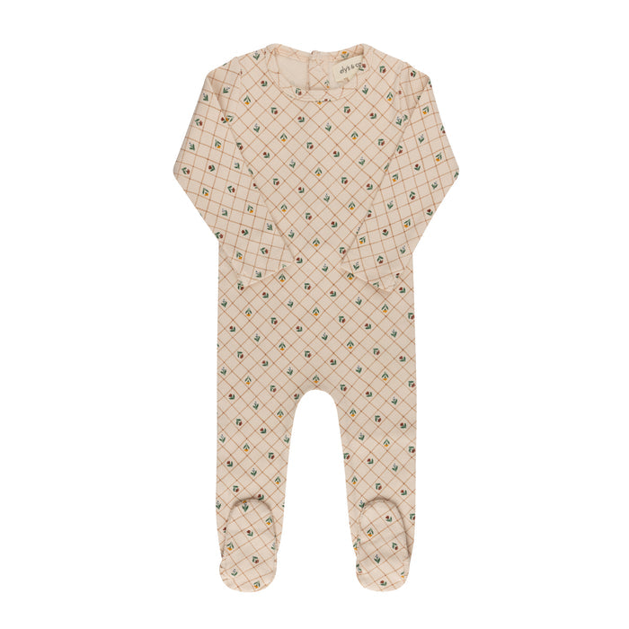 Baby Girl Footie - Pink - Floral Grid