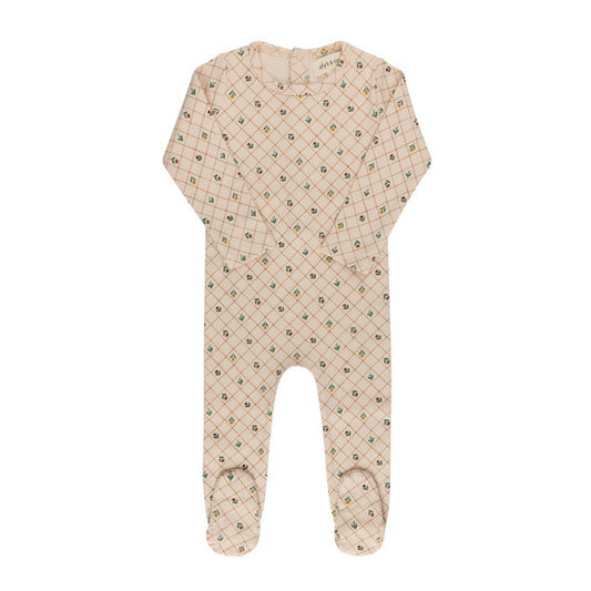 Baby Girl Footie - Pink - Floral Grid