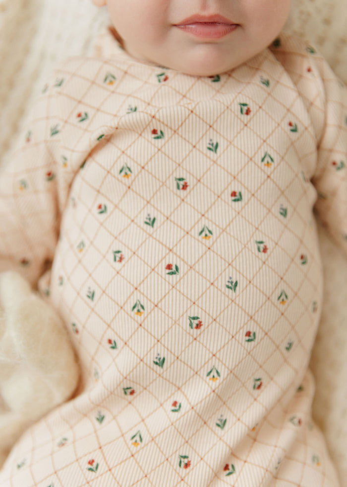 Baby Girl Footie - Pink - Floral Grid