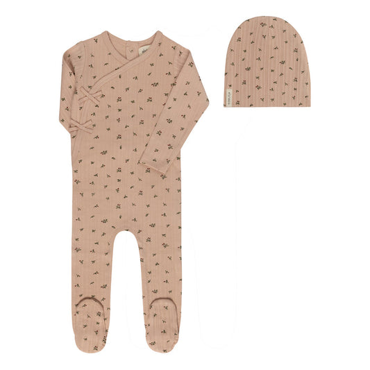 Baby Girl Footie and Beanie – Pink – Floral Pointelle