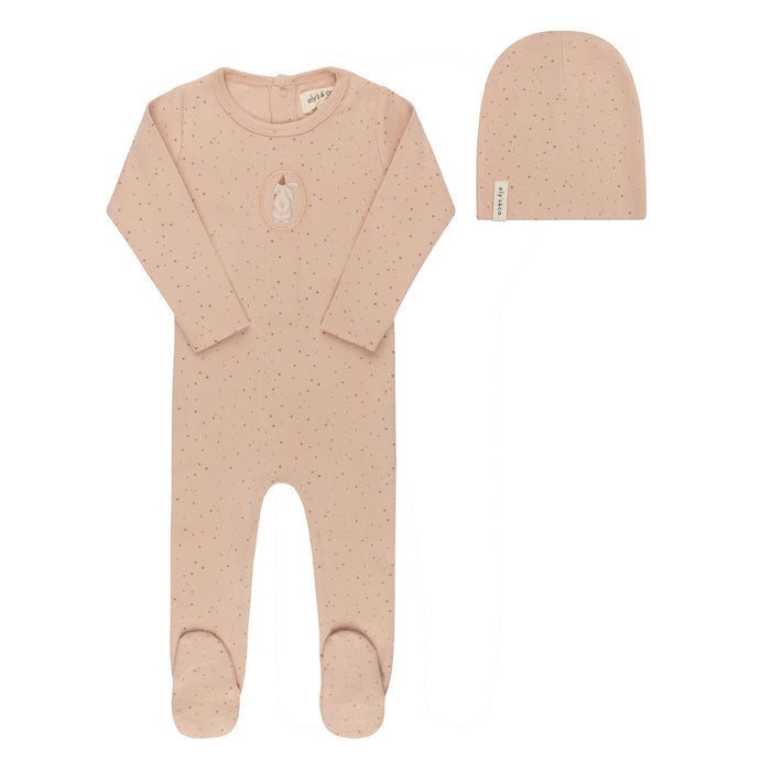 Baby Girl Footie and Beanie – Pink – Speckled Bunny