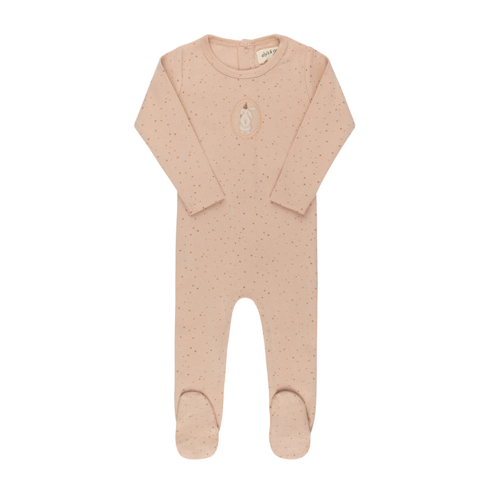 Baby Girl Footie and Beanie – Pink – Speckled Bunny