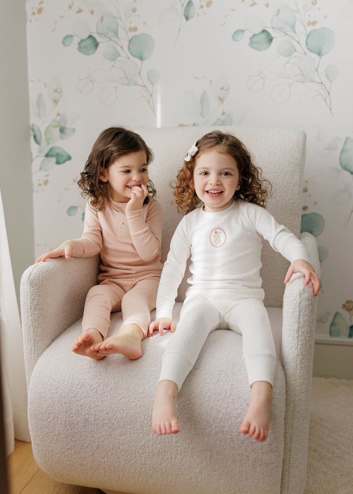 Baby Girl Footie and Beanie – Pink – Speckled Bunny