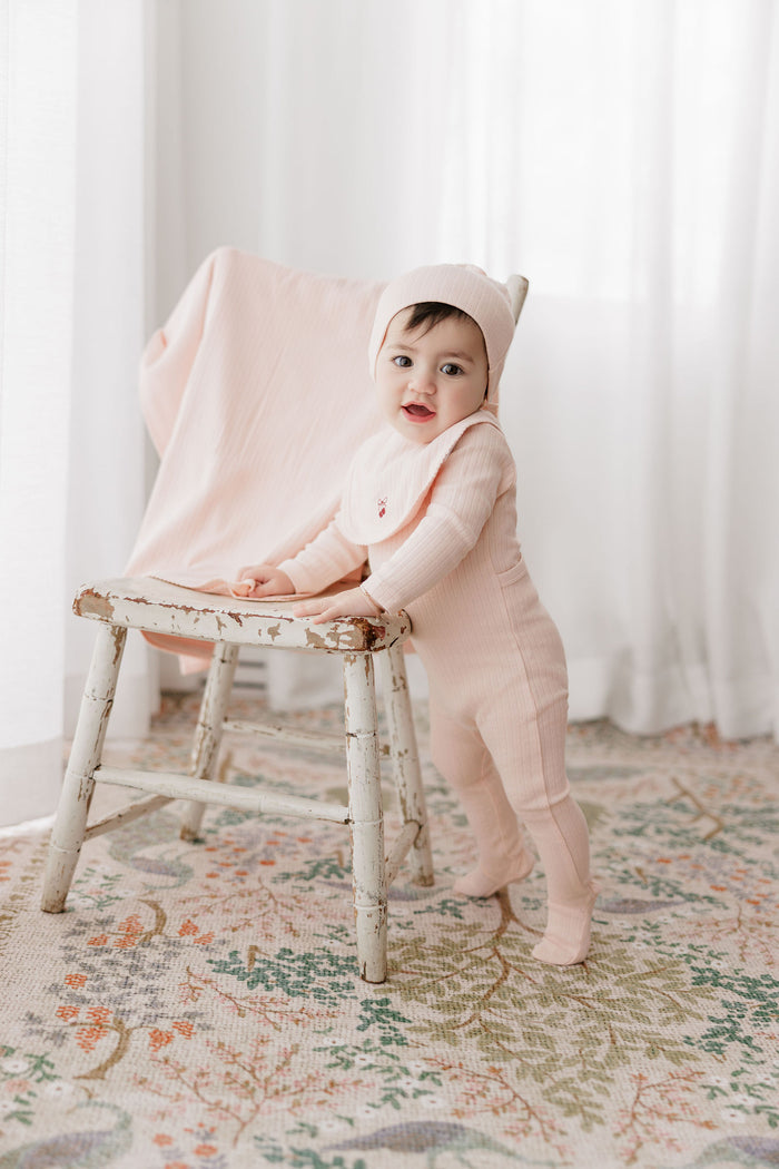 Baby Girl Footie and Beanie – Pink/Red – Bow Print