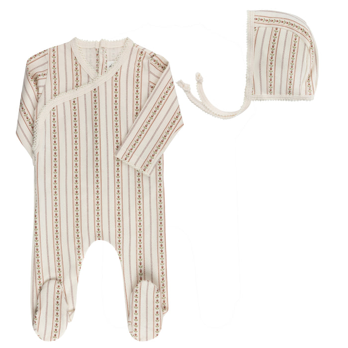 Baby Girl Footie and Bonnet - Ivory Pink - Linear Tulip