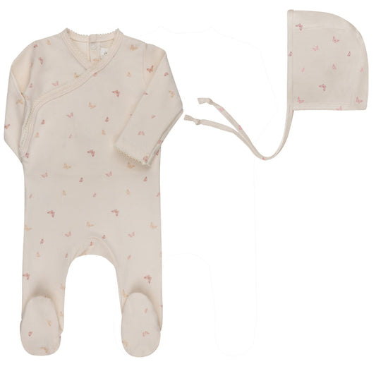 Baby Girl Footie and Bonnet – Ivory Pink – Butterfly