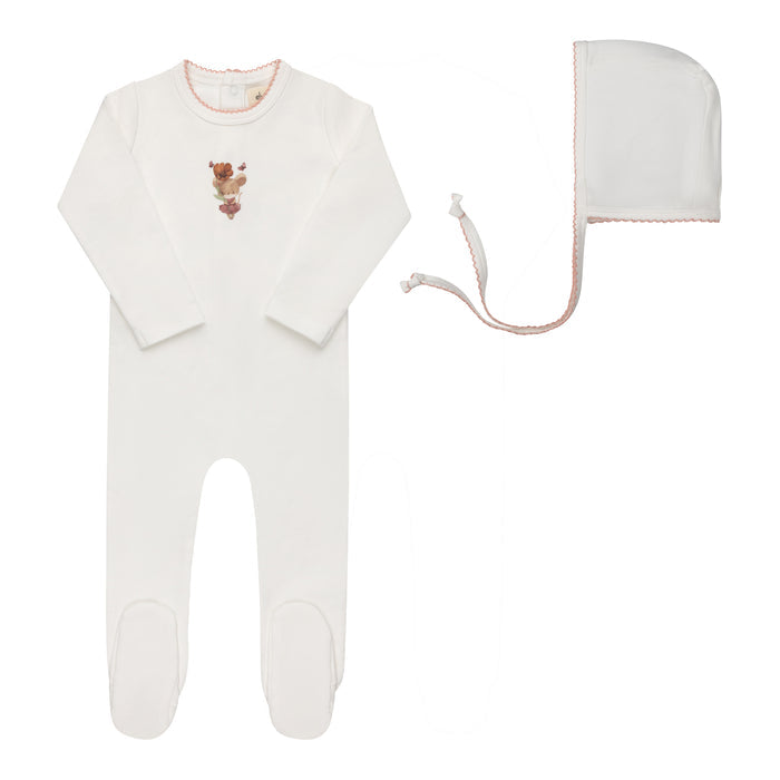 Baby Girl Footie and Bonnet – Ivory Pink – Playful Mouse