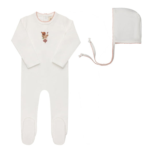 Baby Girl Footie and Bonnet – Ivory Pink – Playful Mouse