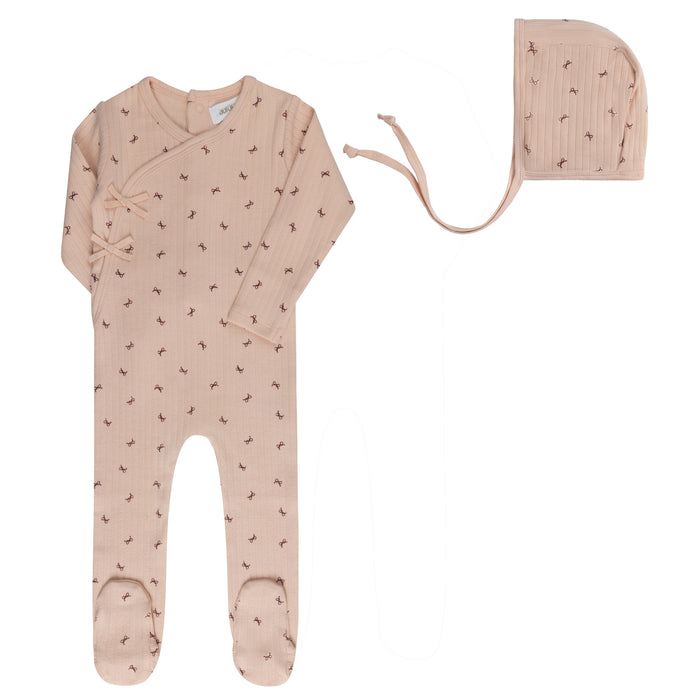 Baby Girl Footie and Bonnet – Pink – Bow Pattern