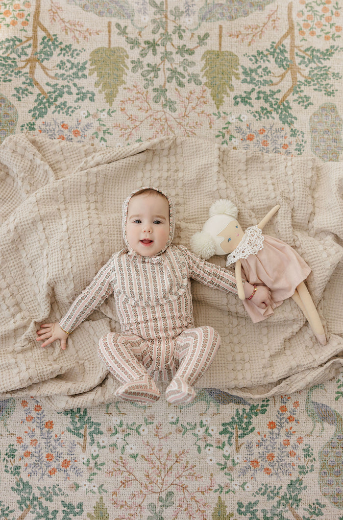 Baby Girl Footie and Bonnet – Pink – Linear Leaf