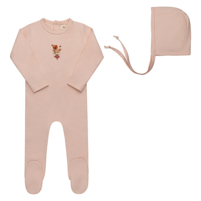 Baby Girl Footie and Bonnet – Pink – Playful Mouse